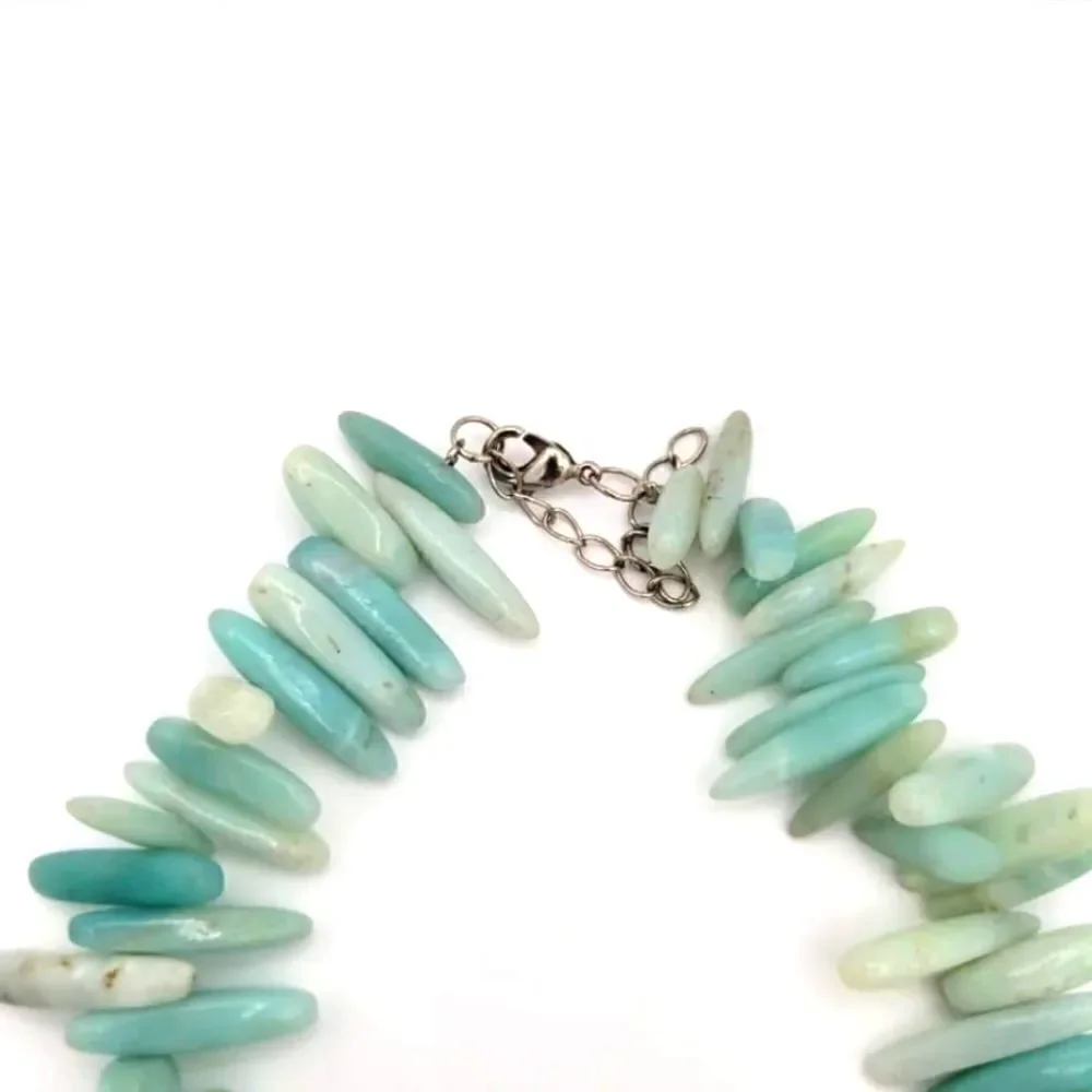 Natural Blue & Seafoam green Amozonite Elongated Genuine Stone Necklace - Picture 2 of 6